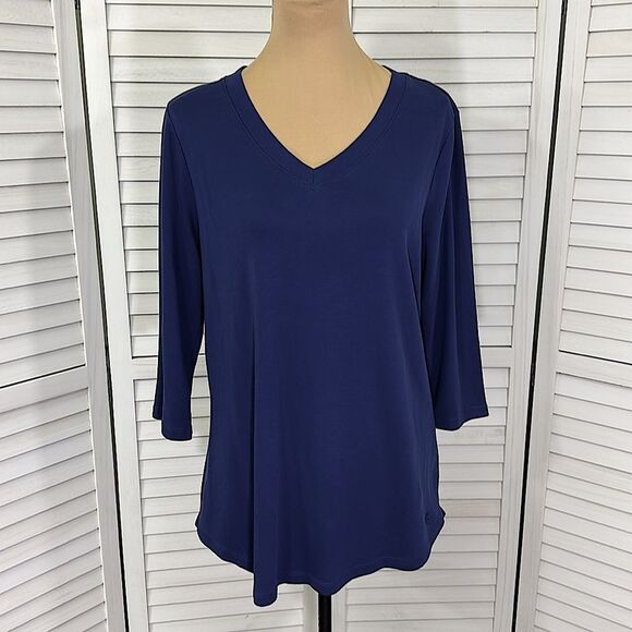 Isaac Mizrahi Navy Blue Tee Large Pima Cotton - Picture 3 of 12